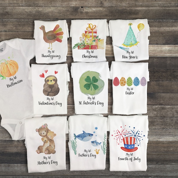 Holiday bodysuit set / holiday bundle of 10 / My first shirts / great unique baby shower gift / gender neutral baby gift