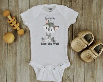 Hungry like the Wolf Onesie, funny baby Onesie, Cute baby Onesie, Woodland Animal Onesie, Wolf onesie