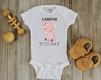 Custom Name Little Ham pig Onesie, funny baby Onesie, Cute baby Onesie, Farm animal onesie, pig onesie