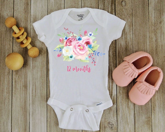 Baby Girl Onesie 12 Months 1-12 Months Print Babygrow Milestones