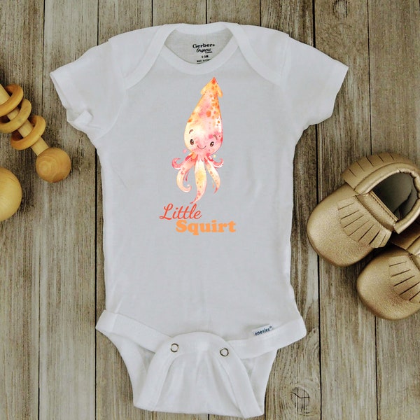 Little squirt squid Onesie, cute baby Onesie, funny baby Onesie, Ocean shower / birthday theme, Squid T-shirt