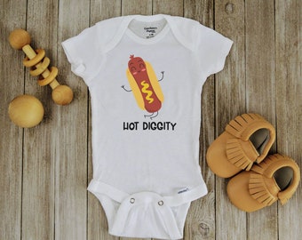 Funny baby Onesie, funny baby clothes, Hot Diggity Hot Dog Onesie, New dad gift, Cute baby Onesie, Funny & Punny baby gift