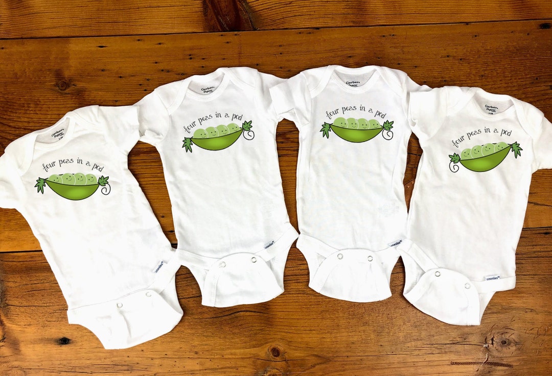 Four Peas in a Pod Quad Onesies Quadruplet Onesie Set Etsy