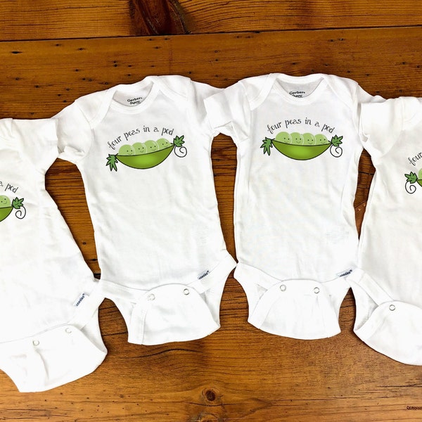 Four Peas in a Pod, Quad Onesies, Quadruplet Onesie Set, Matching Onesies, 4 Peas in a Pod, Cute baby clothes