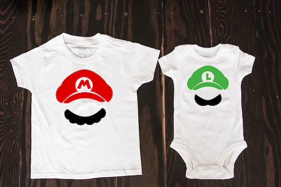 Super Mario hats set of shirt bodysuit Mario Luigi Princess Peach  Halloween group costume video game two shirts - Main Image