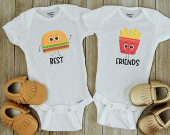 Hamburger & Fries Onesies, Twin Onesies, Sibling Onesies, Friends Onesies, Burger and Fries, Funny Twin Onesies