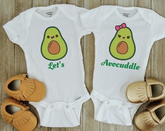 Twin Onesies, Let's Avocuddle Twins, Avocado Twin onesies Twin baby gift, Twin baby clothes