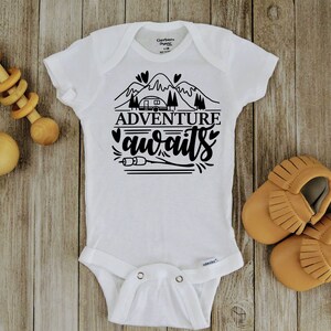 Adventure Awaits Onesie, Camping Onesie, Cute Baby Clothes, Outdoor Adventure Onesie