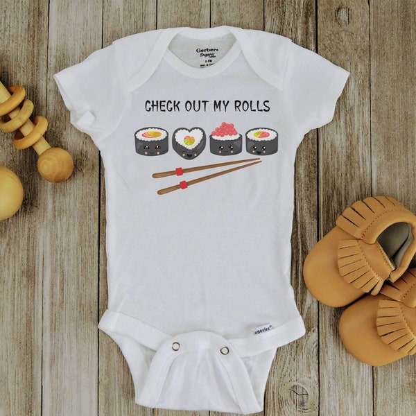 Sushi Onesie, Check out my Rolls, cute baby clothes, Sushi t-shirt, baby onsies for boys, baby onsies for girls, new dad gift