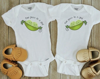 Twin Onesies, Two Peas in a Pod Onesie, Two Peas in a Pod Baby shower, Twin baby gift