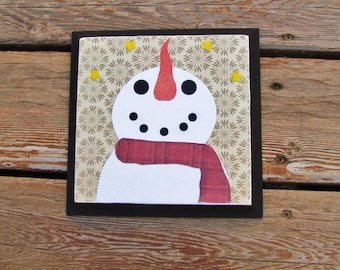 Snowman gazing at the stars-6x6 poplar wood sign