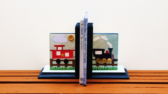 Train And Caboose Bookend Set Small 4x4 Etsy