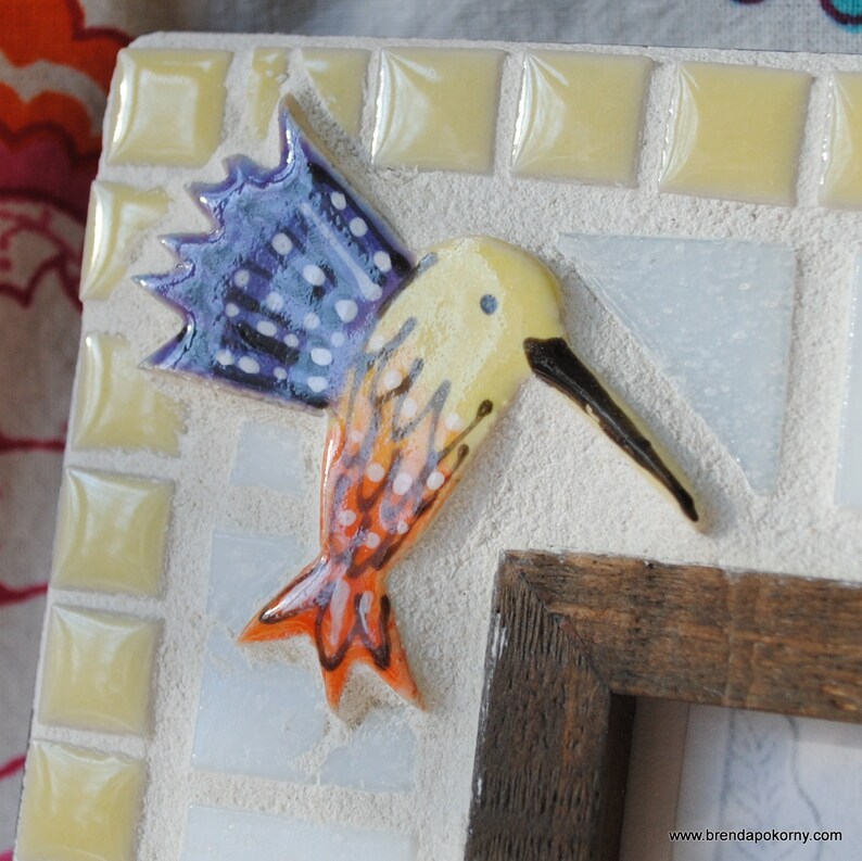 Happy Hummingbird in a Yellow Garden Mosaic 4 x 6 Photo Frame MOF1289