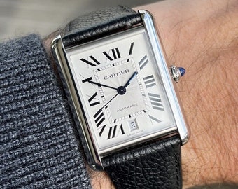 Cartier Tank Must XL automatisch staal zwart leer zilveren wijzerplaat WSTA0040 horloges