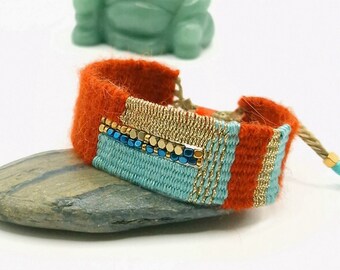 Bracelet woven on a loom, textile jewelry, fiber bracelet, women's bracelet, men's bracelet, boho chic bracelet.