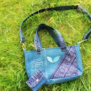 Sac à main en jeans recyclé avec bandoulière, sac à main bandoulière réglable, sac cartable en jean