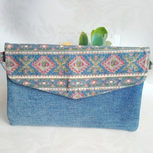 Portefeuille en tissu, pochette en denim, portefeuille textile, portefeuille femme