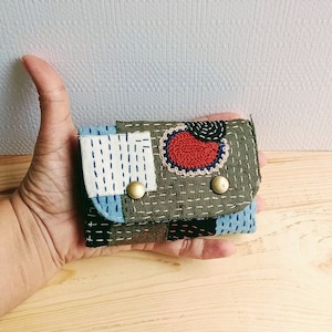 Porte-monnaie femme,  porte-monnaie homme,  porte-monnaie broderie sashiko,  porte-monnaie style boro,  porte-monnaie textile