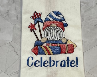 Embroidered Patriotic Gnome Kitchen Towel: 4th of July Decor