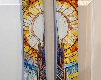 Clergy Stole: Stained Glass Church Design, Vibrant Flowers