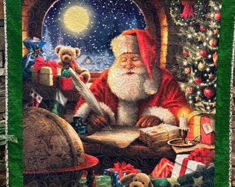 Handmade Santa Christmas Holiday Quilt, Christmas Letters, Happy Holidays