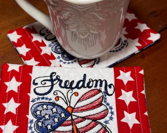 Patriotic Mug Rug or Coaster, Freedom, Butterfly