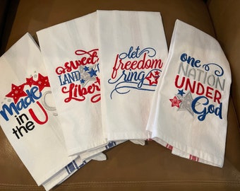 Embroidered 4th of July Kitchen Towel: Patriotic American Decor