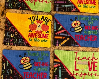 Teacher Coaster or Mug Rug, Quilted Coaster, Teacher Appreciation, Teacher Gift, End of School Year