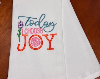 Pink Plaid Bordered Kitchen Dish Towel, Today I Choose Joy