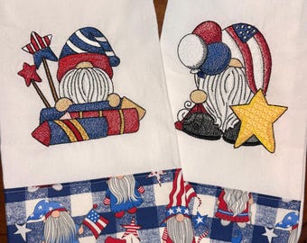 Kitchen Towel, 4th of July, Gnome Fabric Border