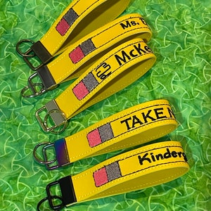 Large Pencil Design Wrist Key Chain, Key Fob, Personalized, Back to School Gift