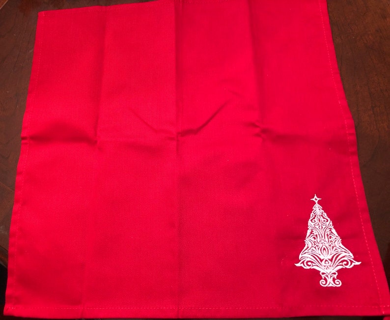 Red Christmas Holiday Napkins With Damask Embroidered Designs