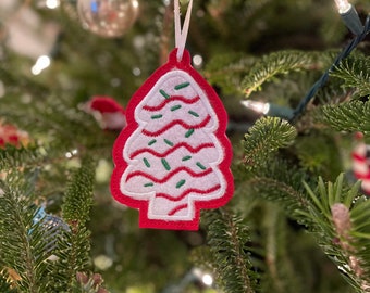 Embroidered Christmas Tree Cake Ornament: Marine Vinyl Gift Tag