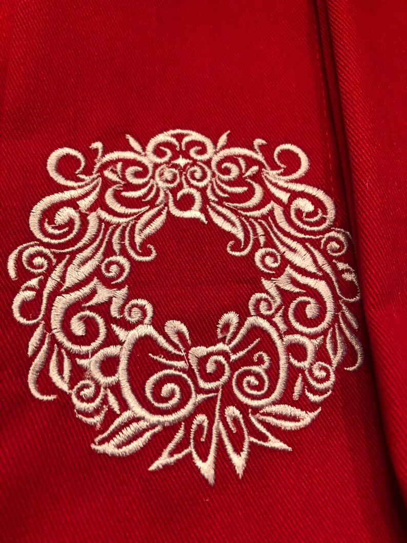 Red Christmas Holiday Napkins With Damask Embroidered Designs