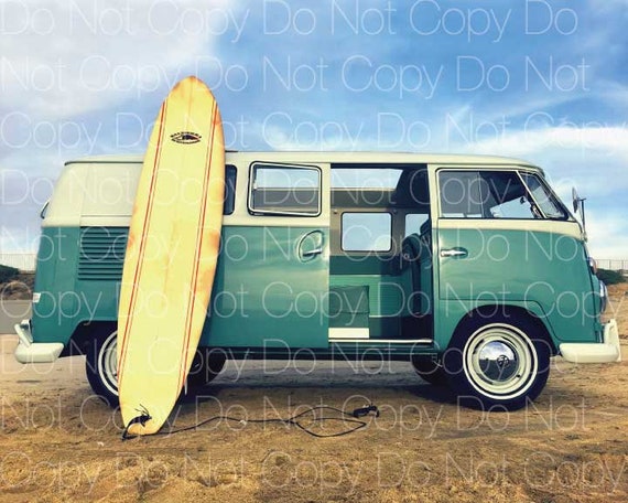 volkswagen vw 1959 bus van surfing surfboard 8x10 photo etsy