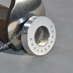11th Anniversary Steel Inlay Necklace: Personalized Aluminum Pendant