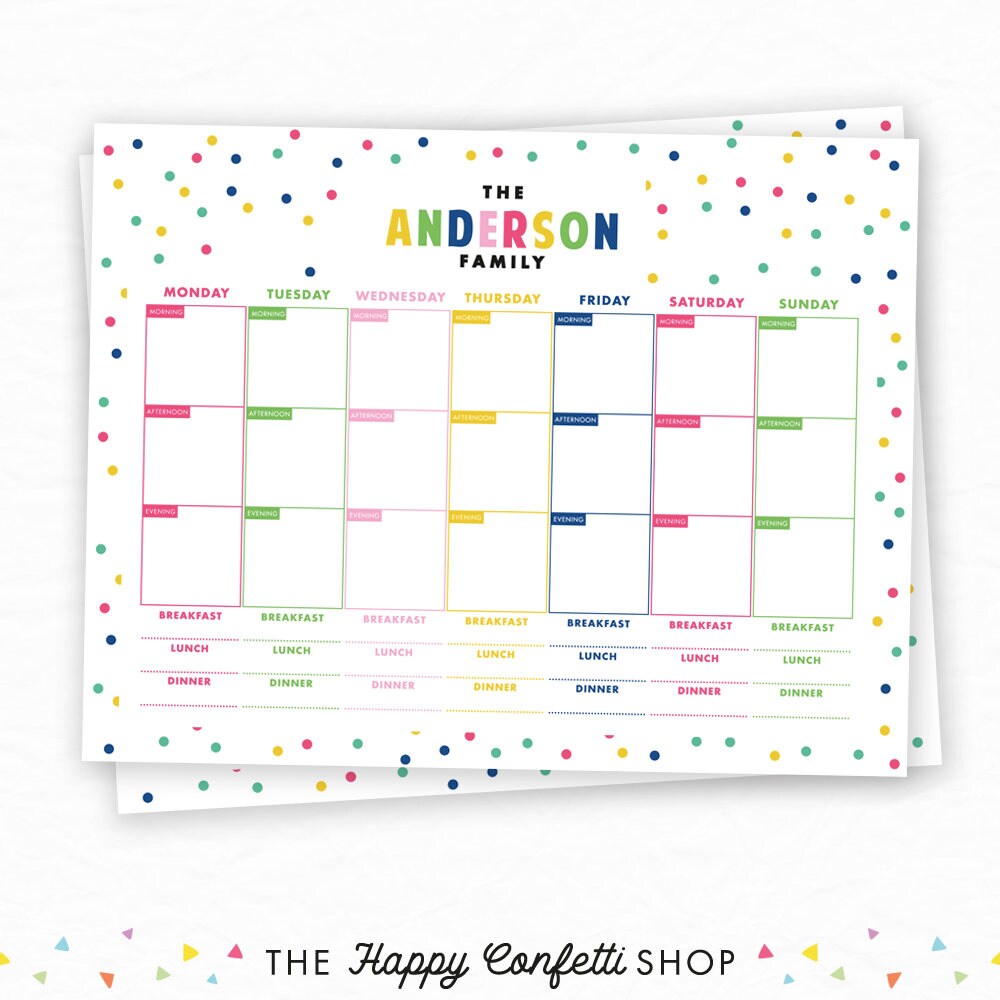Personalized weekly family schedule printable weekly planner etsy