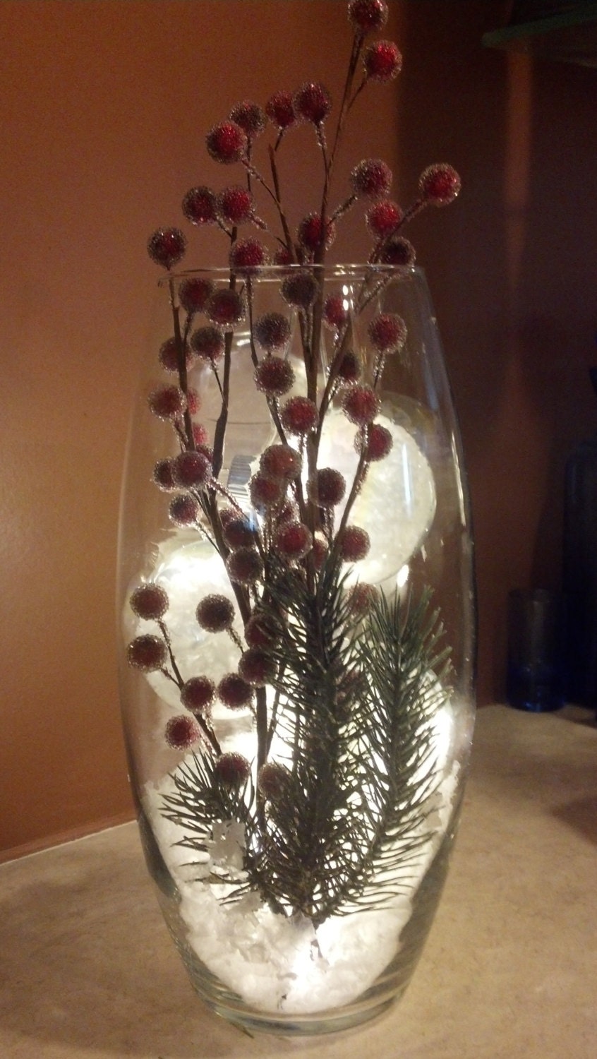 Christmas Vase With Snowy Lit Ornaments/christmas Vase With Etsy