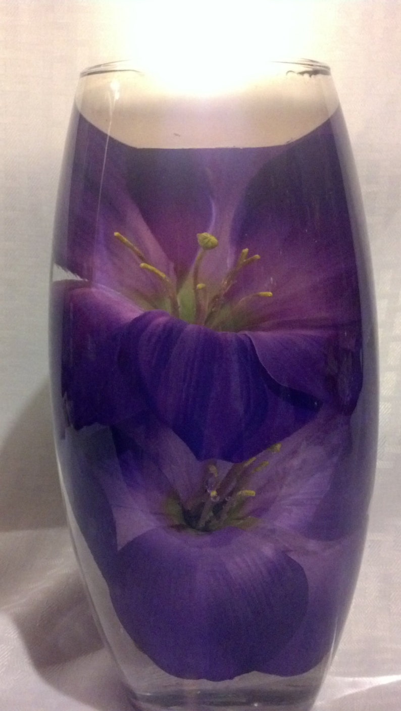 Tall Glass Vase With Purple and White Hibiscus and Peacock Etsy
