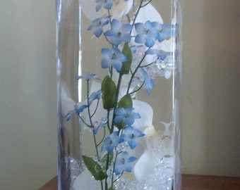 floating candle vase/white orchid vase/12 inch square vase/white and blue flowers/tall square vase/blue flower vase/white vase/orchid weddit