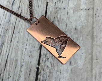 New York copper etched necklace on an 18" adjustable copper chain. Ready to ship!