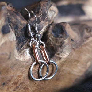 Silver and Copper drop earrings.  Silver ear-wires great for sensitive ears. Ready to ship! Packaged to gift.