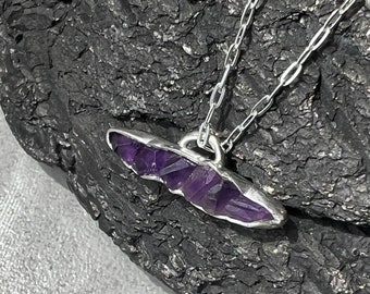 Raw Amethyst Pendant.  Amethyst Cluster necklace. Handmade Crystal Necklace. February Birthstone Amethyst Necklace. Ready to ship gift.