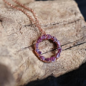 Raw Ruby Eternity Necklace - July Birthstone, Electroformed Copper