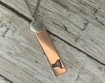 State Necklace- New York copper and silver etched necklace. Mixed metal necklace great for layering. Ready to ship!