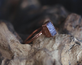 Raw Ruby Copper Ring – Electroformed July Birthstone, Size 8.5