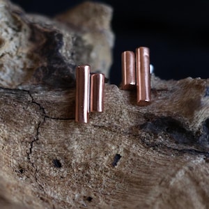 Handmade Copper Bar Stud Earrings, Sterling Silver Posts
