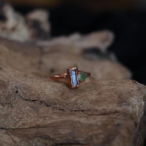 Raw Tourmaline Peridot Copper Ring, Size 4, August Birthstone Jewelry image 5