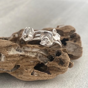 Organic silver stacking ring. Handmade water-cast &quot;Oyster shell with pearl&quot; ring. Unique one-of-a-kind ring. Packaged ready to gift.