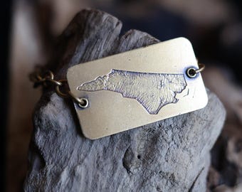 Handmade Etched North Carolina State Charm Bracelet